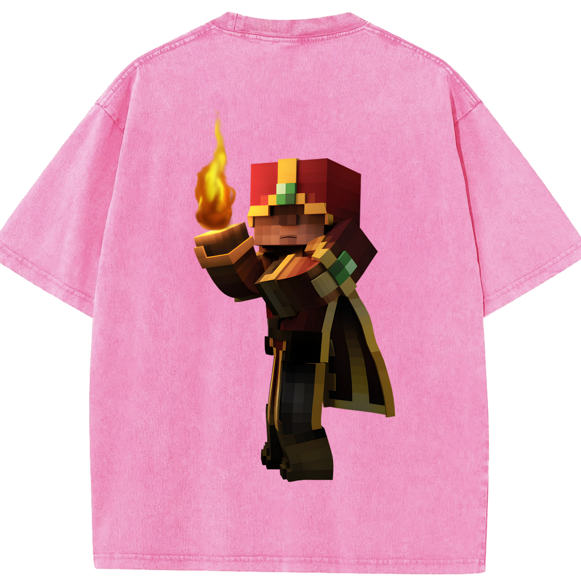 （画像用） マインクラフト ブロックの世界 Minecraft MC Block world 綿100% ヴィンテージ風 半袖Tシャツ（背面プリント）